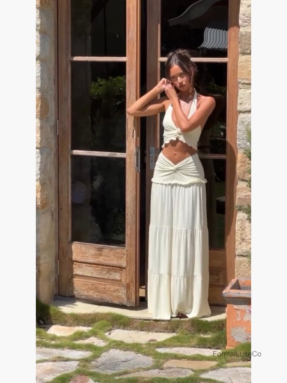 Women 2 Piece Skirt Set Sleeveless Strap Top Maxi Skirt Outfit Vacation - Picture 7 of 7